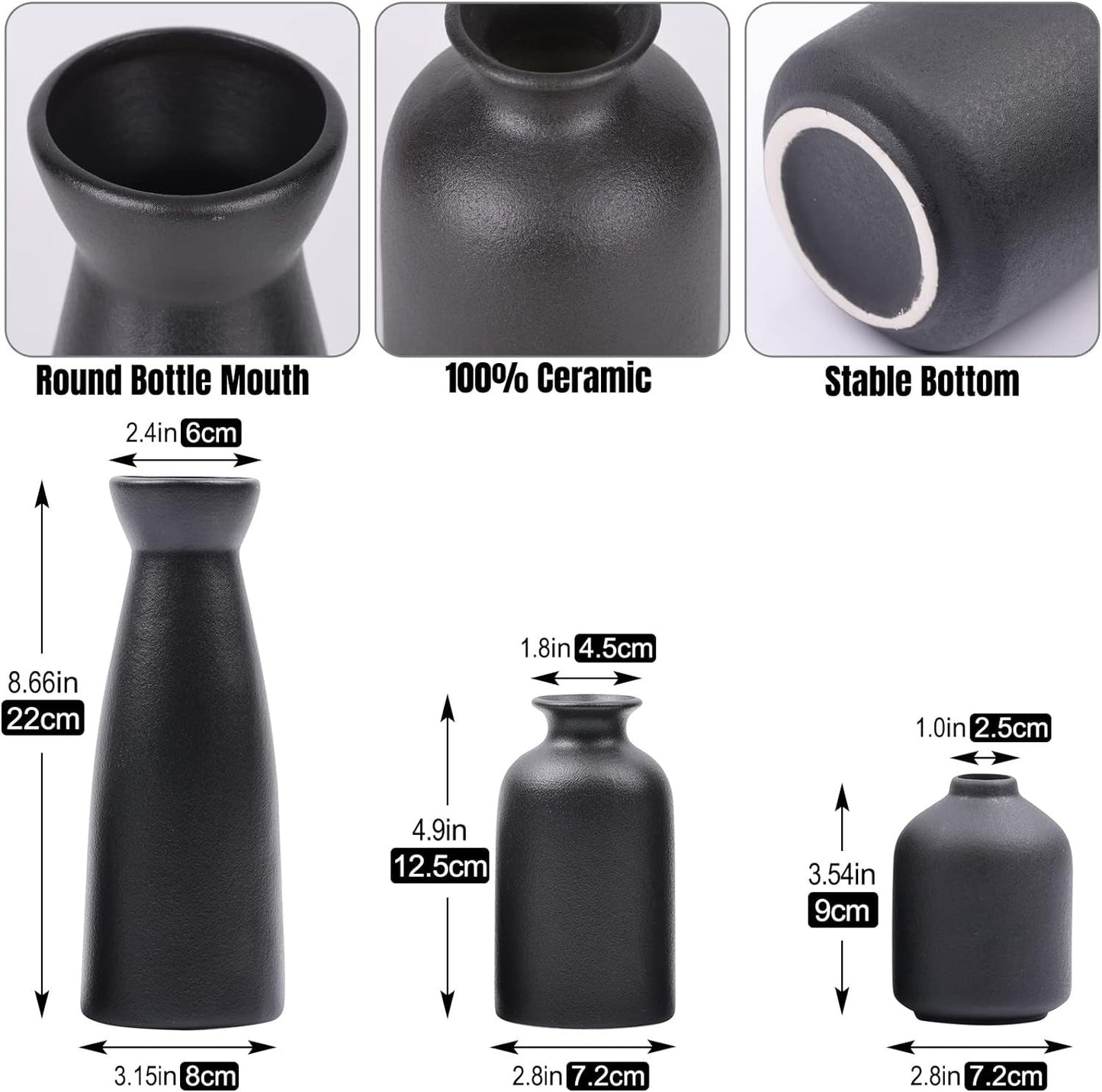 Bea Homes – 3 - Piece Ceramic Vase Set for Living Room and Shelf - Bea Homes