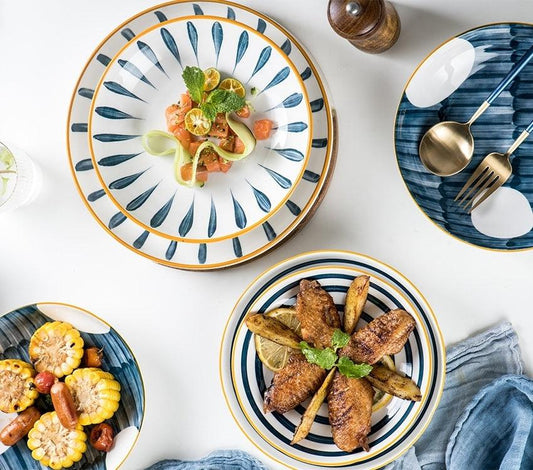 Bea Homes - Navy Japanese - Inspired Patterned Ceramic Plate Set for Stylish Dining - Bea Homes