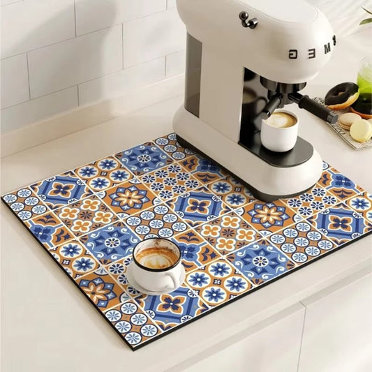 Bea Homes – Vintage - Inspired Absorbent Coffee Mat in Earthy Tones, Kitchen/ Bar Mat - Bea Homes