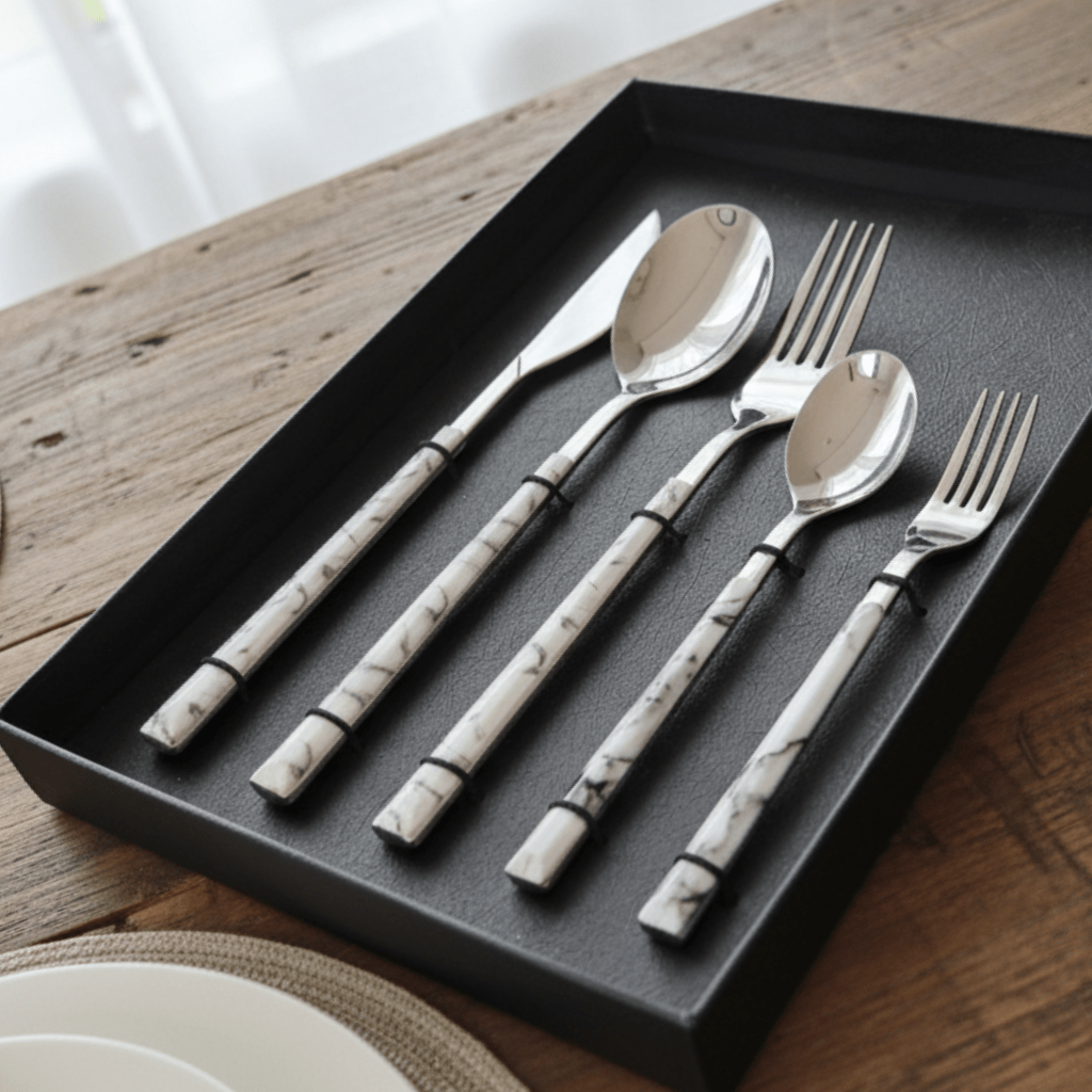 Bea Homes - 5 Piece Marble Cutlery Set for a Timeless Dining Experience - Bea Homes