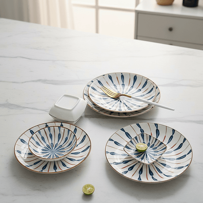 Bea Homes - 8 Inch Lotus Shaped Water Droplet Design Ceramic Plate Set - Bea Homes