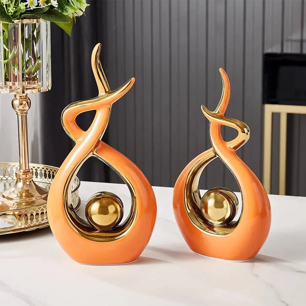 Bea Homes - Abstract Ceramic Sculpture with Golden Accents to Elevate Your Space with Timeless Elegance - Bea Homes