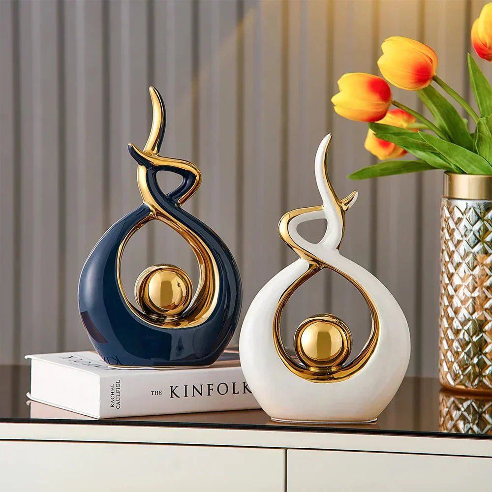 Bea Homes - Abstract Ceramic Sculpture with Golden Accents to Elevate Your Space with Timeless Elegance - Bea Homes