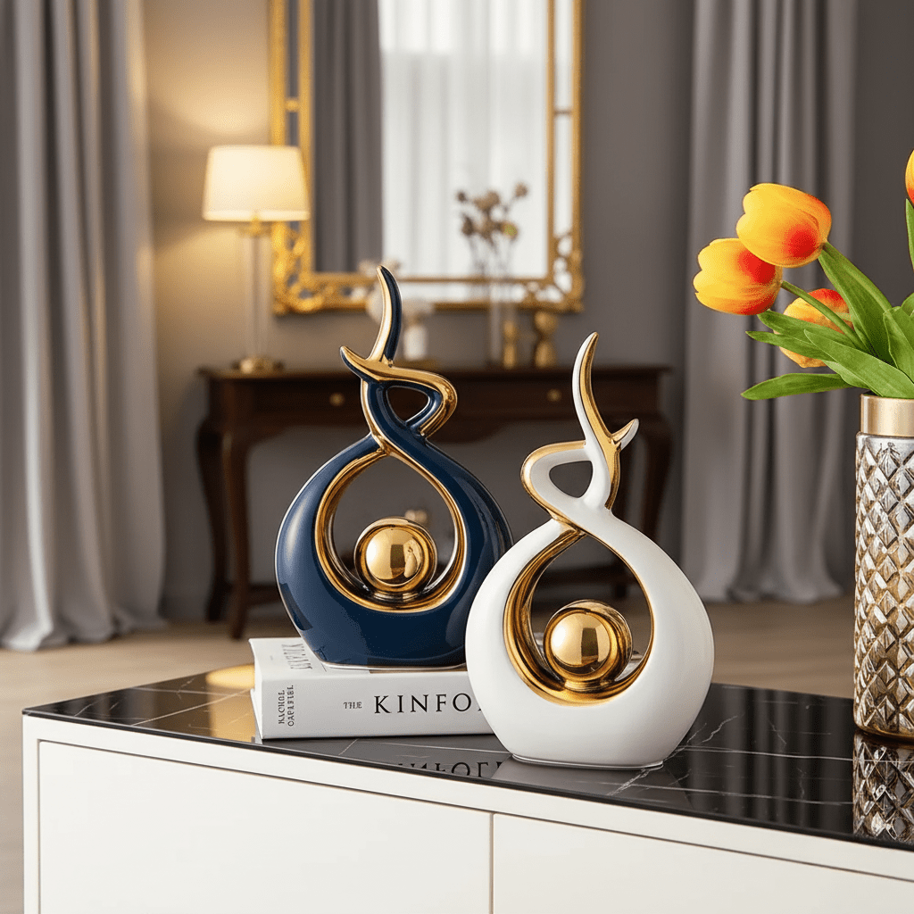 Bea Homes - Abstract Ceramic Sculpture with Golden Accents to Elevate Your Space with Timeless Elegance - Bea Homes