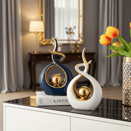 Bea Homes - Abstract Ceramic Sculpture with Golden Accents to Elevate Your Space with Timeless Elegance - Bea Homes