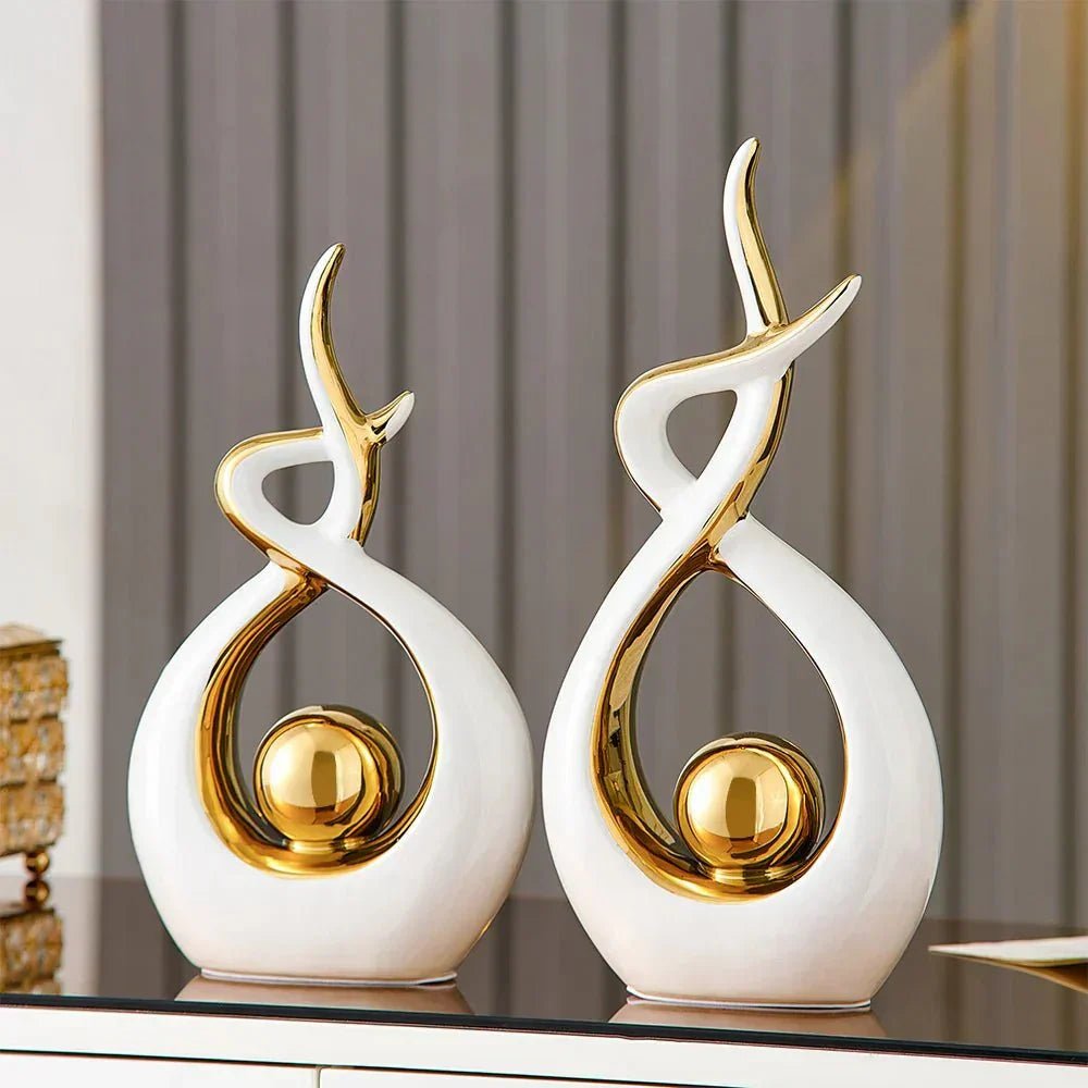 Bea Homes - Abstract Ceramic Sculpture with Golden Accents to Elevate Your Space with Timeless Elegance - Bea Homes