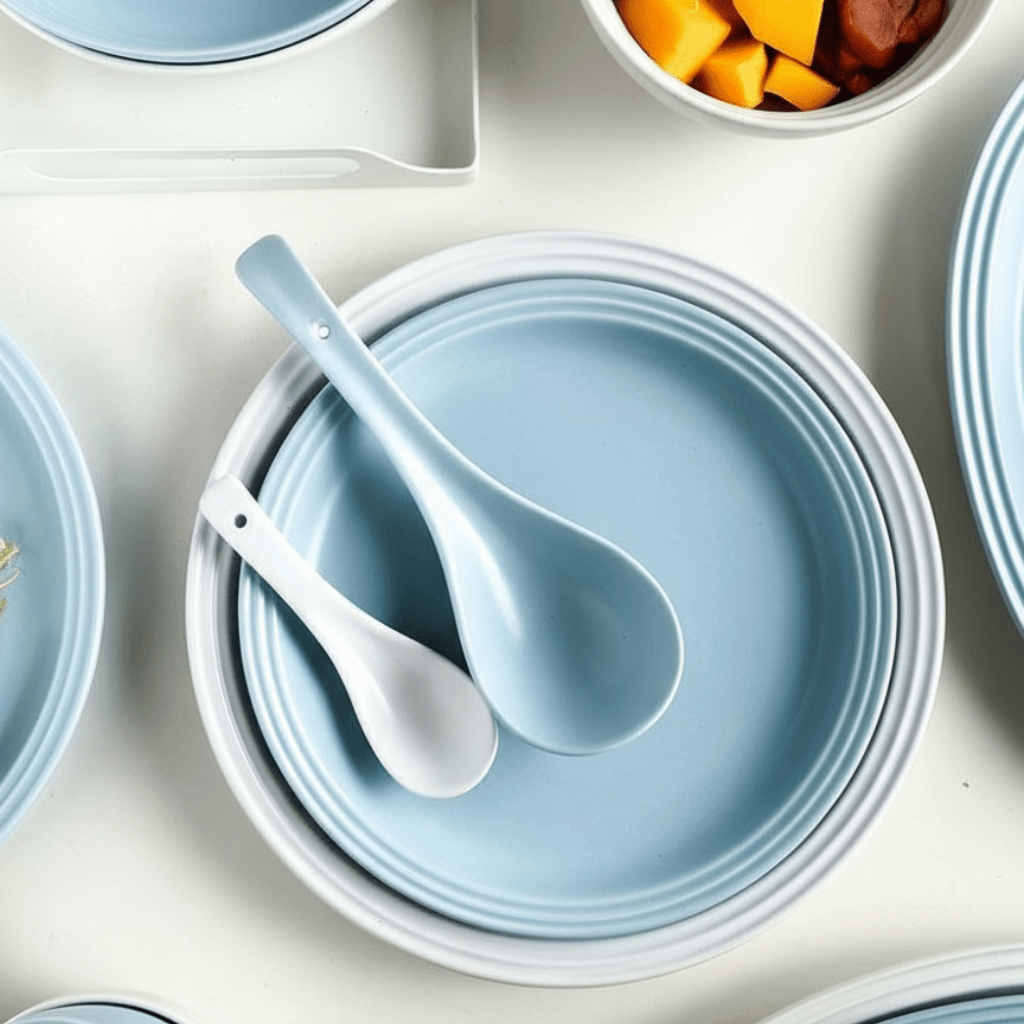 Bea Homes - Classic European Rim Dinner Plate in Light Blue and White for Timeless Dining - Bea Homes