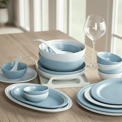 Bea Homes - Classic European Rim Dinner Plate in Light Blue and White for Timeless Dining - Bea Homes