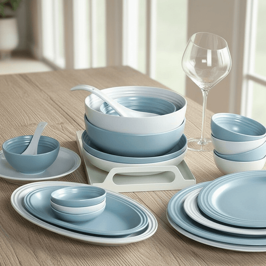 Bea Homes - Classic European Rim Dinner Plate in Light Blue and White for Timeless Dining - Bea Homes