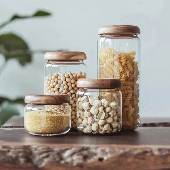 Bea Homes - Clear Glass Food Storage Container with Wooden Lid - Bea Homes