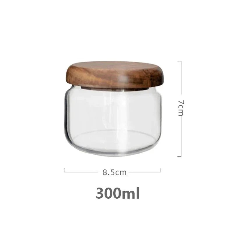 Bea Homes - Clear Glass Food Storage Container with Wooden Lid - Bea Homes