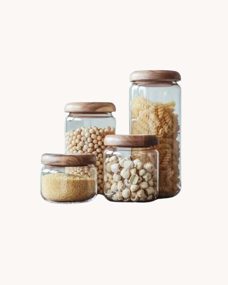 Bea Homes - Clear Glass Food Storage Container with Wooden Lid - Bea Homes