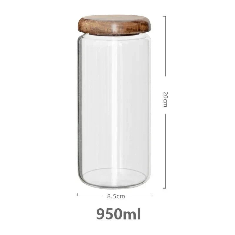 Bea Homes - Clear Glass Food Storage Container with Wooden Lid - Bea Homes
