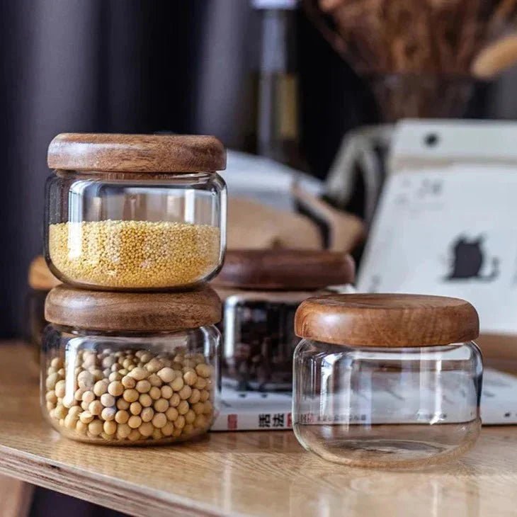Bea Homes - Clear Glass Food Storage Container with Wooden Lid - Bea Homes