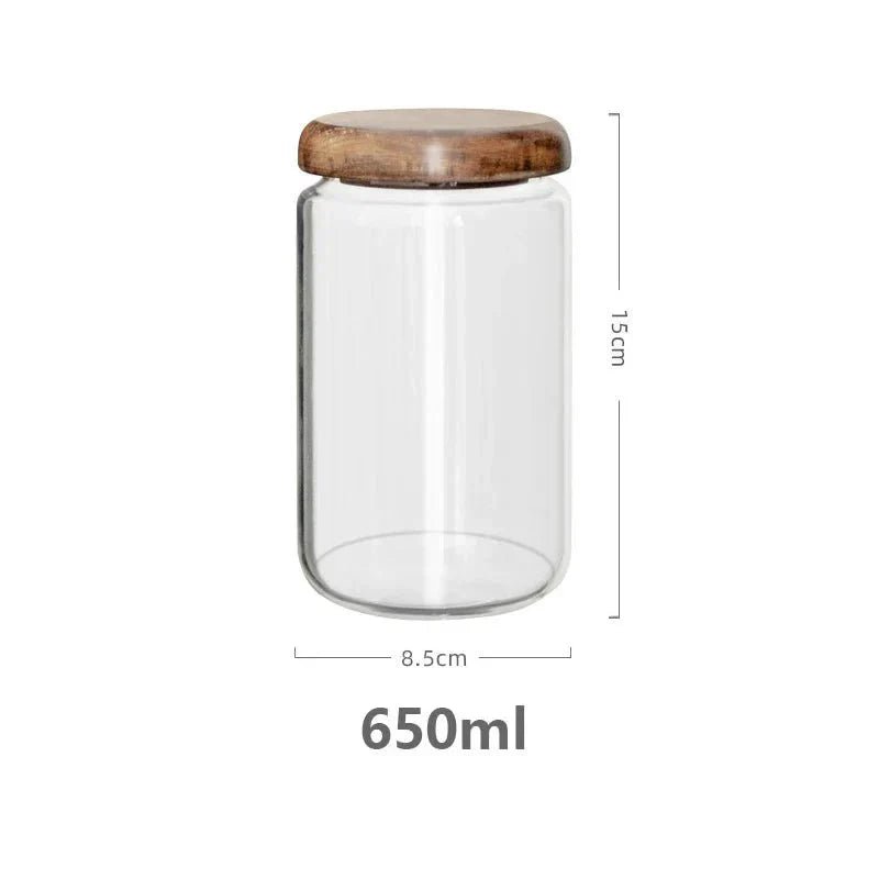Bea Homes - Clear Glass Food Storage Container with Wooden Lid - Bea Homes