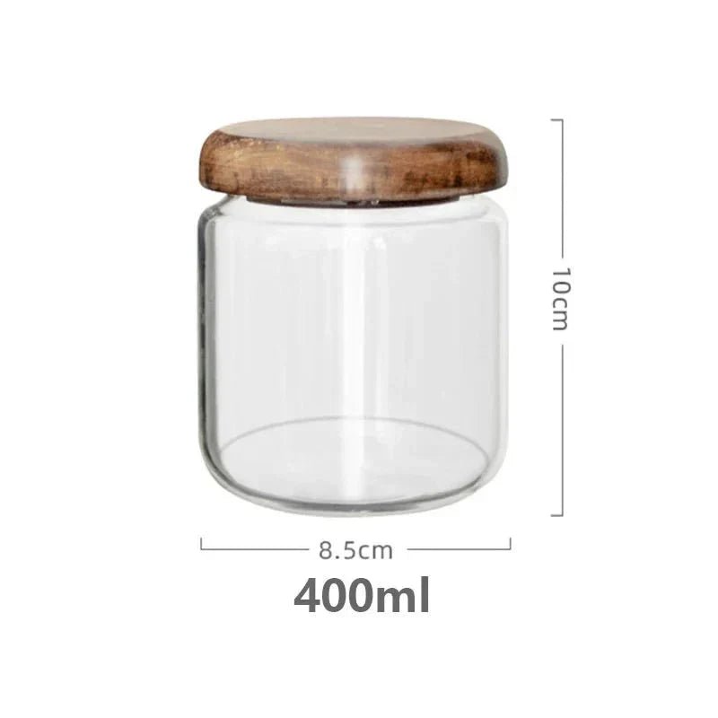 Bea Homes - Clear Glass Food Storage Container with Wooden Lid - Bea Homes