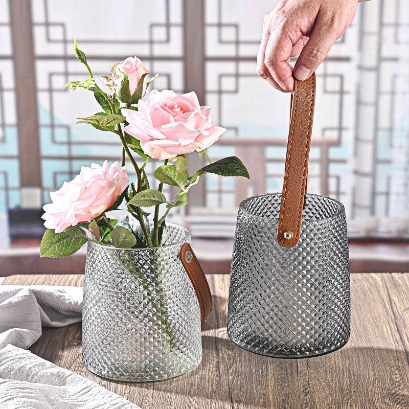 Bea Homes - Creative Leather Tote Glass Vase Set for a Chic Home Décor - Bea Homes