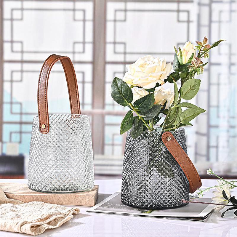 Bea Homes - Creative Leather Tote Glass Vase Set for a Chic Home Décor - Bea Homes