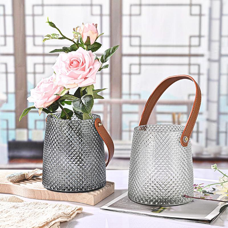 Bea Homes - Creative Leather Tote Glass Vase Set for a Chic Home Décor - Bea Homes