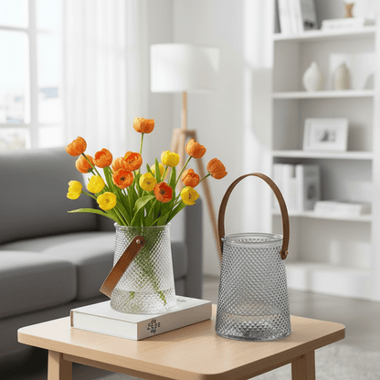 Bea Homes - Creative Leather Tote Glass Vase Set for a Chic Home Décor - Bea Homes