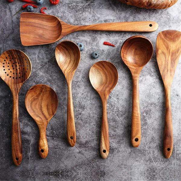 Bea Homes – Exquisite Handmade Teak Wood Kitchen Utensils Set for Elegant Culinary Experiences - Bea Homes