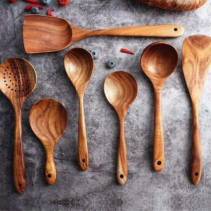 Bea Homes – Exquisite Handmade Teak Wood Kitchen Utensils Set for Elegant Culinary Experiences - Bea Homes
