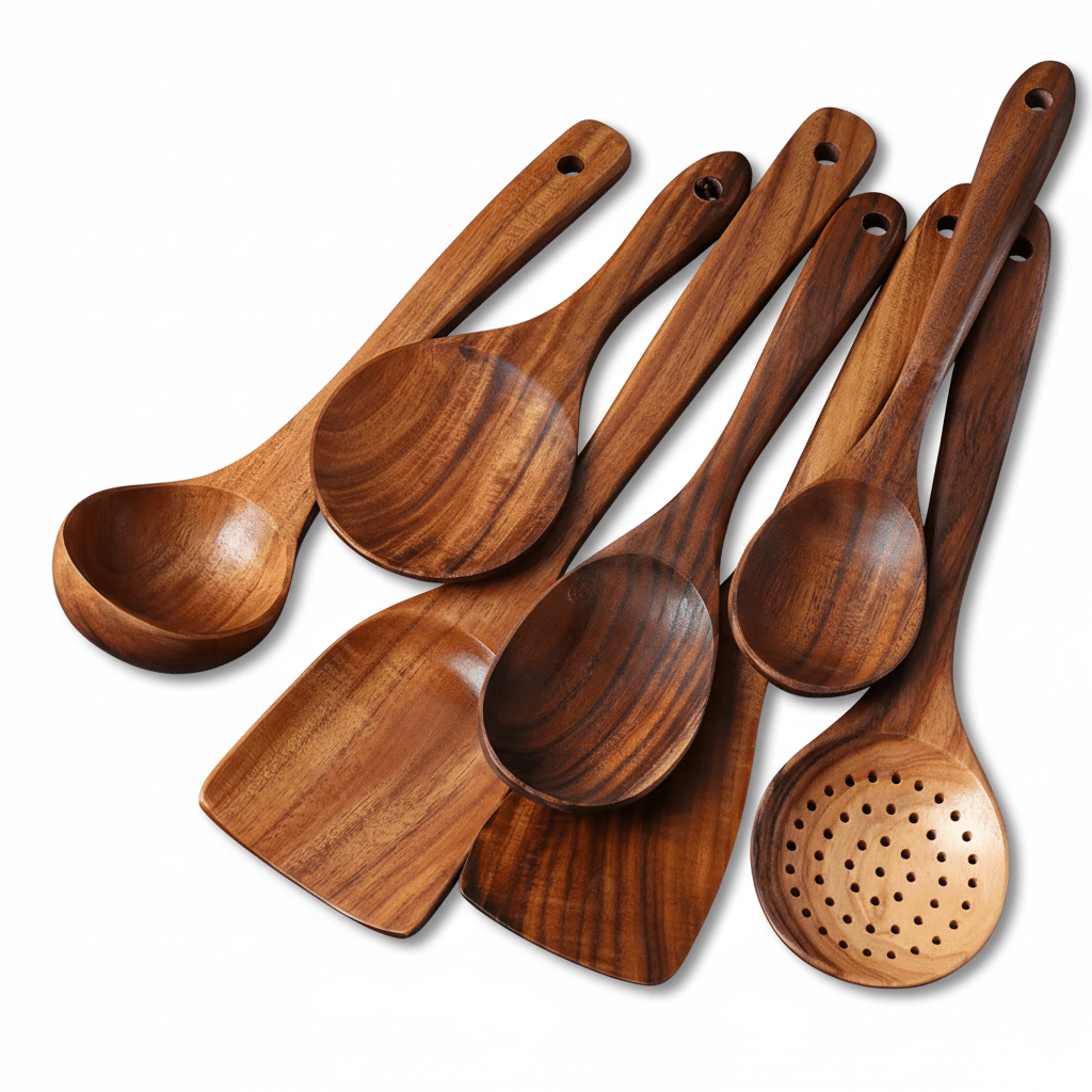 Bea Homes – Exquisite Handmade Teak Wood Kitchen Utensils Set for Elegant Culinary Experiences - Bea Homes