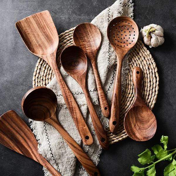 Bea Homes – Exquisite Handmade Teak Wood Kitchen Utensils Set for Elegant Culinary Experiences - Bea Homes