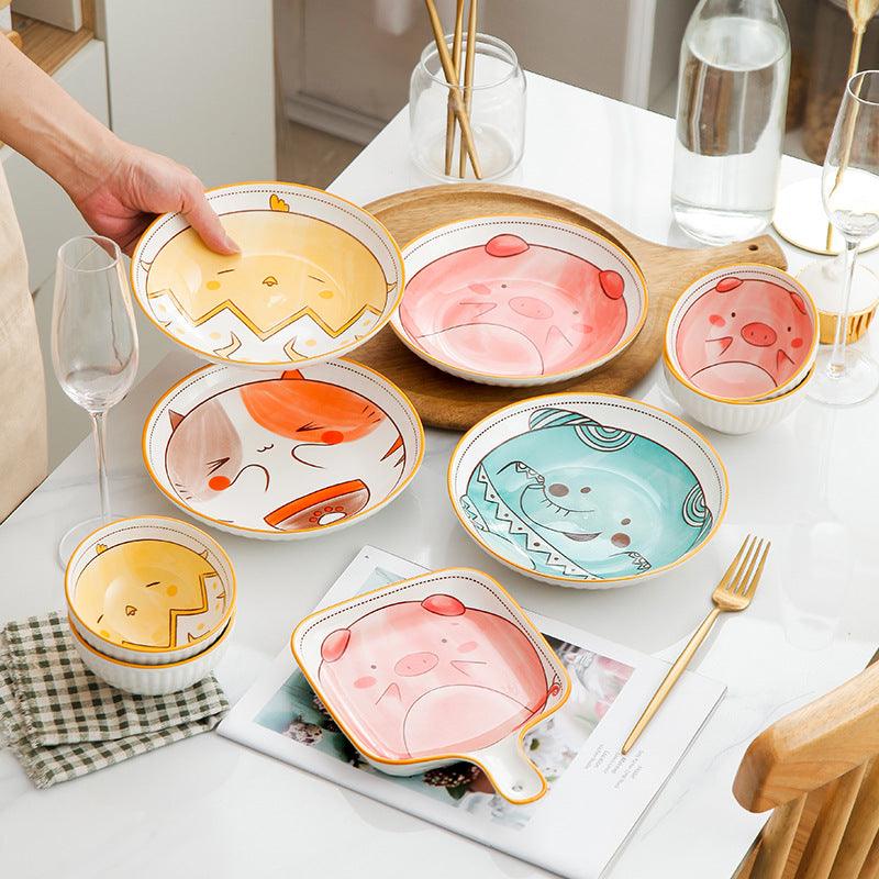 Bea Homes - Hand - Painted Animal Cartoon Ceramic Plates for Playful Dining Experience - Bea Homes