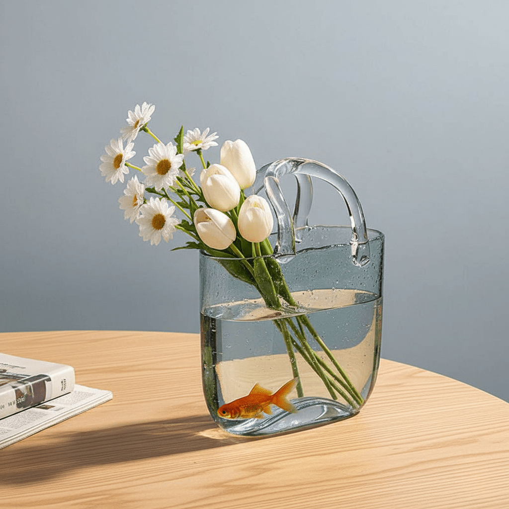 Bea Homes - Modern Art Décor Glass Tote Bag Vase for a Chic Home Accent - Bea Homes