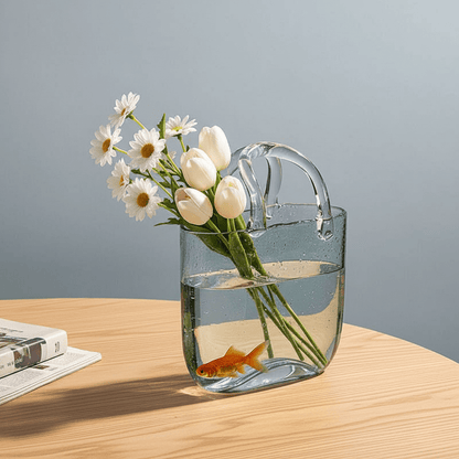 Bea Homes - Modern Art Décor Glass Tote Bag Vase for a Chic Home Accent - Bea Homes