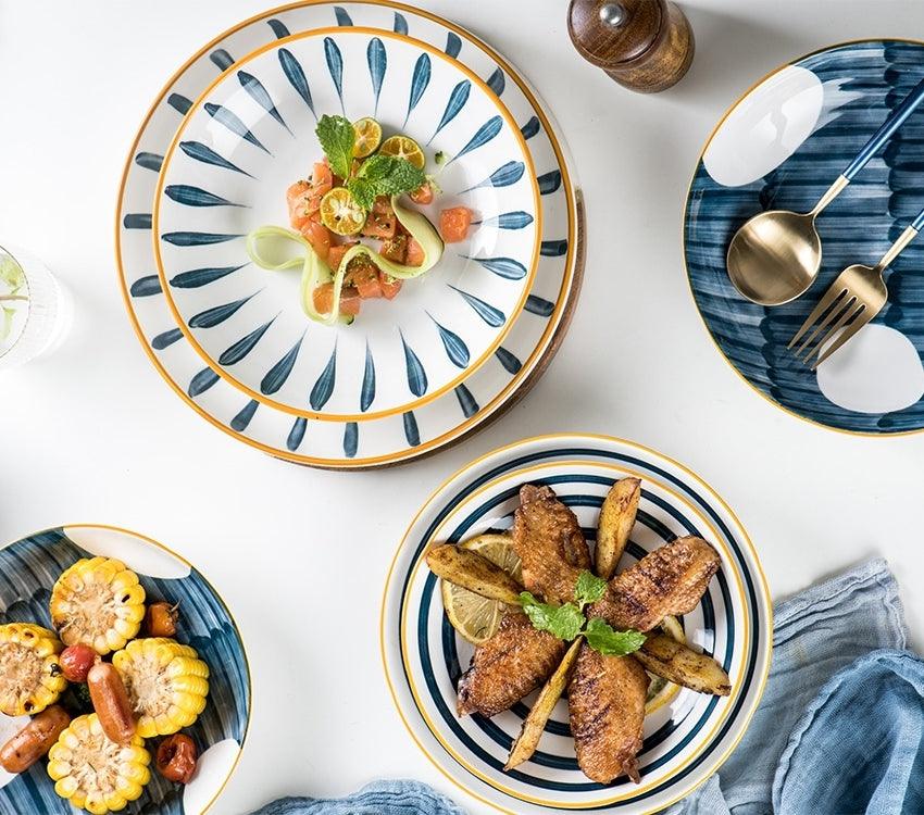 Bea Homes - Navy Japanese - Inspired Patterned Ceramic Plate Set for Stylish Dining - Bea Homes