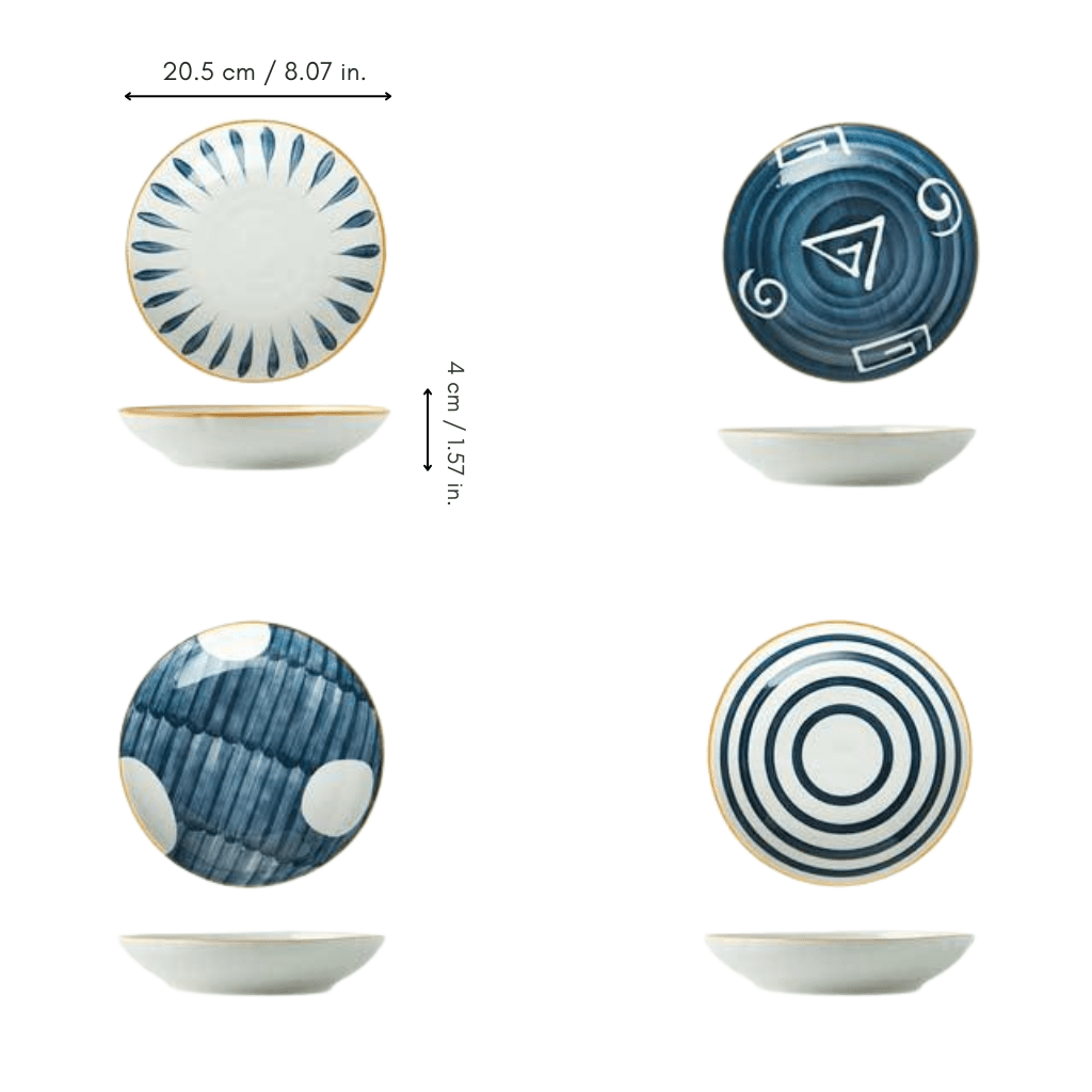 Bea Homes - Navy Japanese - Inspired Patterned Ceramic Plate Set for Stylish Dining - Bea Homes