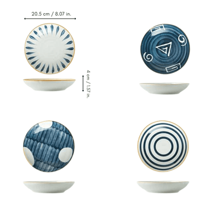 Bea Homes - Navy Japanese - Inspired Patterned Ceramic Plate Set for Stylish Dining - Bea Homes