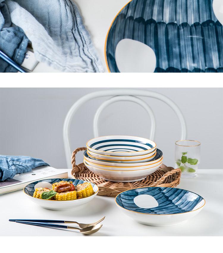 Bea Homes - Navy Japanese - Inspired Patterned Ceramic Plate Set for Stylish Dining - Bea Homes