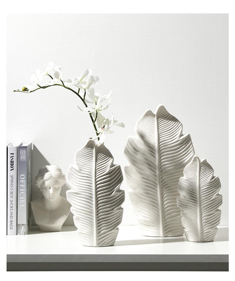 Bea Homes - Nordic Ceramic Leaf Vase Home Decor with Scandinavian Charm - Bea Homes