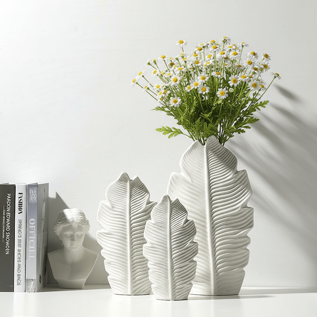 Bea Homes - Nordic Ceramic Leaf Vase Home Decor with Scandinavian Charm - Bea Homes