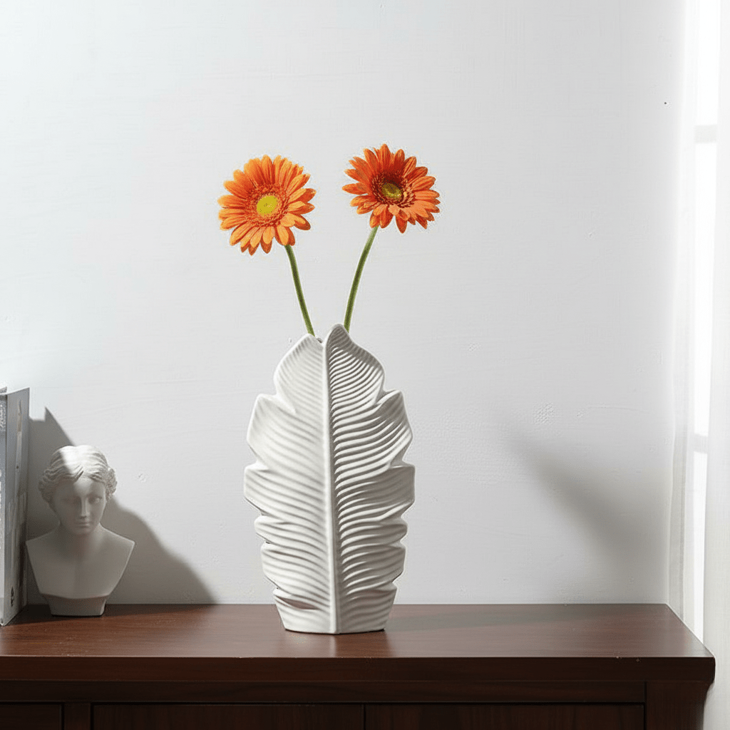 Bea Homes - Nordic Ceramic Leaf Vase Home Decor with Scandinavian Charm - Bea Homes