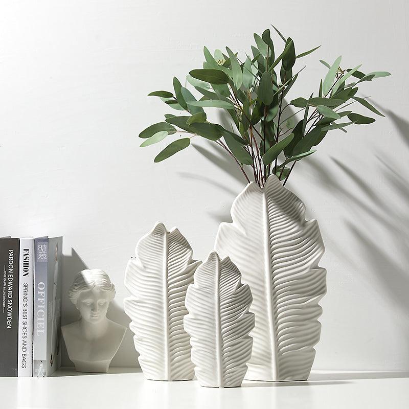Bea Homes - Nordic Ceramic Leaf Vase Home Decor with Scandinavian Charm - Bea Homes