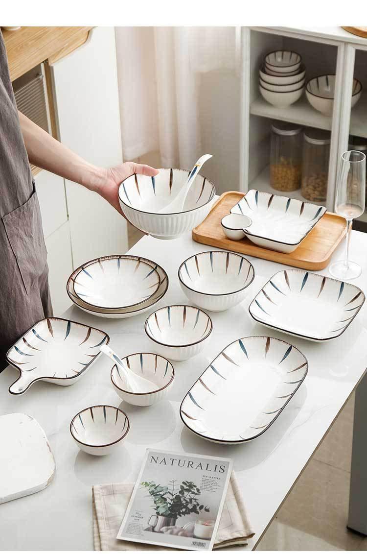 Bea Homes - Striped Rim Design Modern Ceramic Tableware for a Chic Dining Experience - Bea Homes