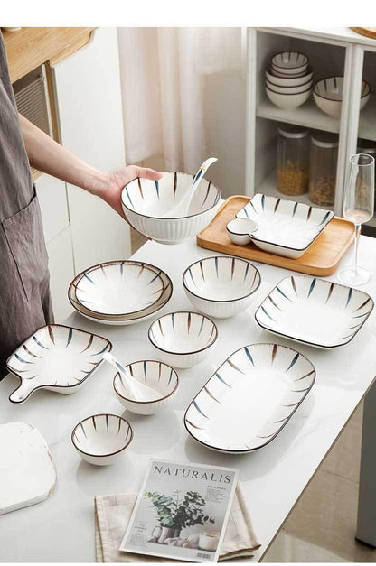 Bea Homes - Striped Rim Design Modern Ceramic Tableware for a Chic Dining Experience - Bea Homes