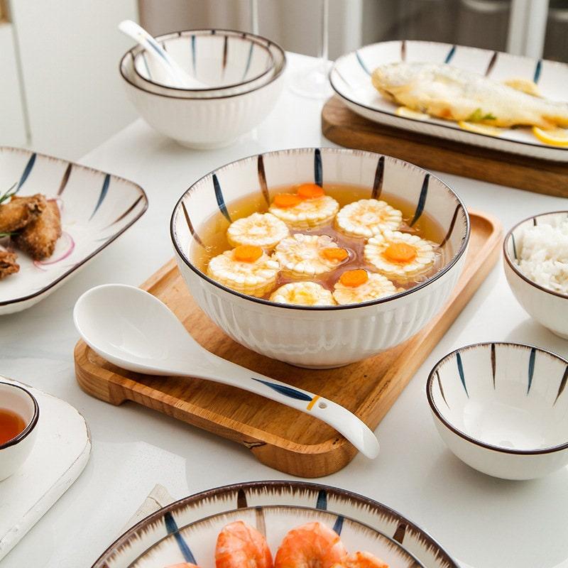 Bea Homes - Striped Rim Design Modern Ceramic Tableware for a Chic Dining Experience - Bea Homes