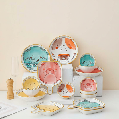 Bea Homes - Hand-Painted Animal Cartoon Ceramic Plates for Playful Dining Experience